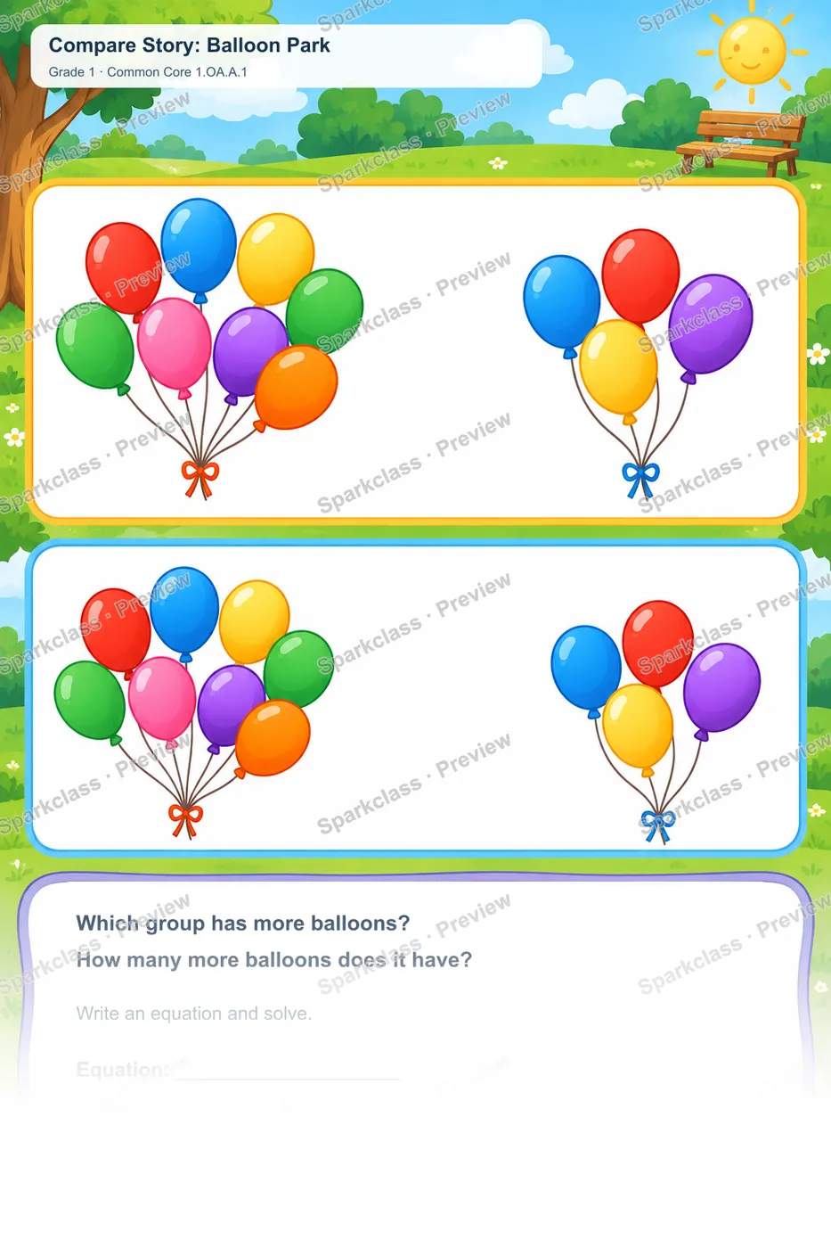 Compare Story: Balloon Park — Grade 1 worksheet preview