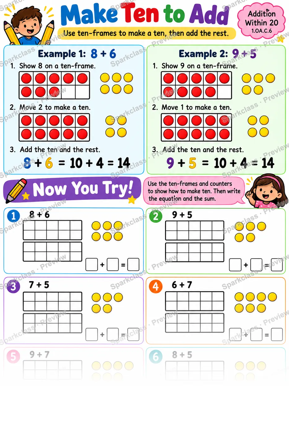 Make Ten Within Twenty — Grade 1 worksheet preview
