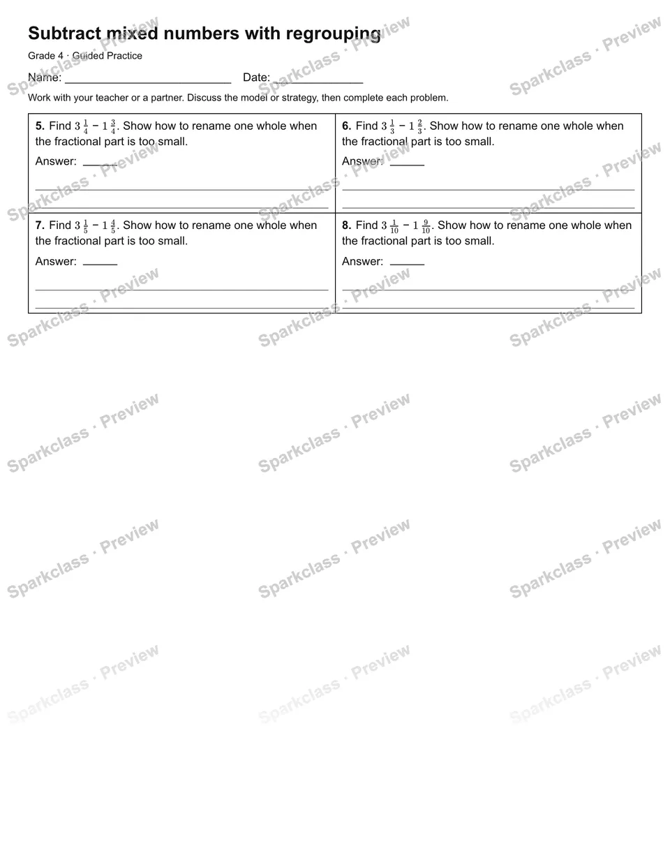 Subtract mixed numbers with regrouping — Guided Practice — page 2