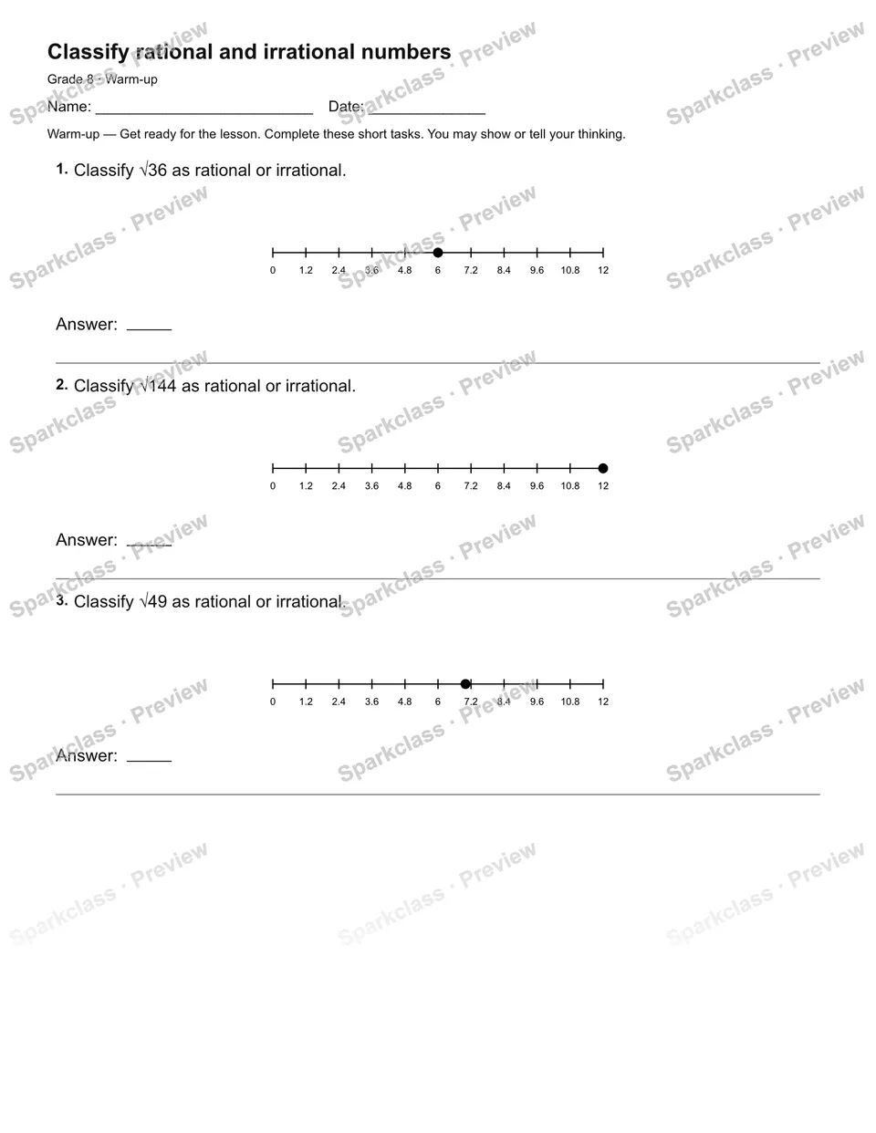 Classify rational and irrational numbers — Warm-up — page 2