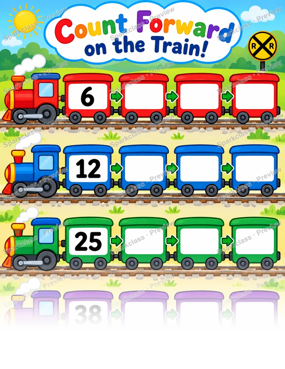 Basic Count Forward · Number Train — Kindergarten worksheet preview