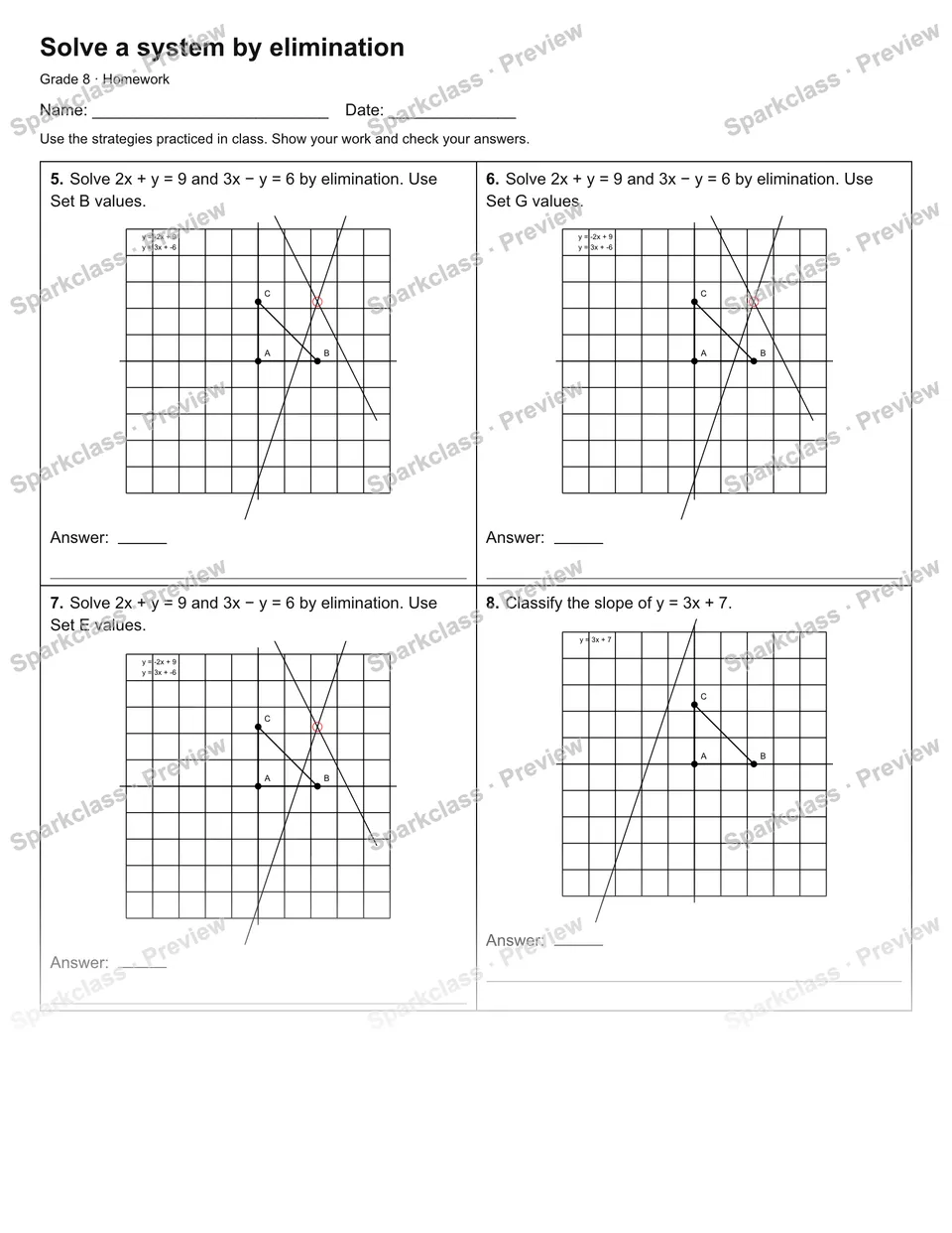 Solve a system by elimination — Homework — page 2