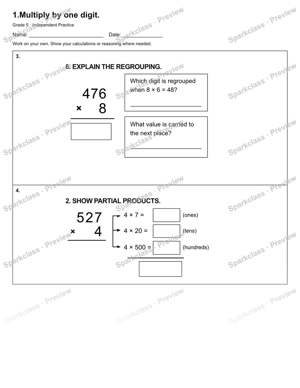 1.Multiply by one digit. — Independent Practice — page 2