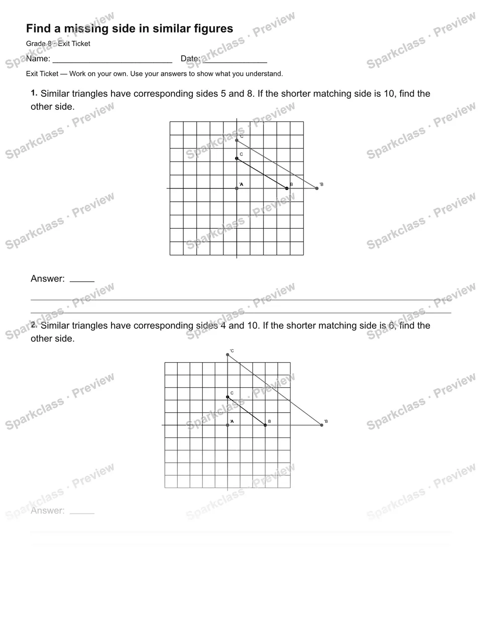 Find a missing side in similar figures — Exit Ticket — page 2