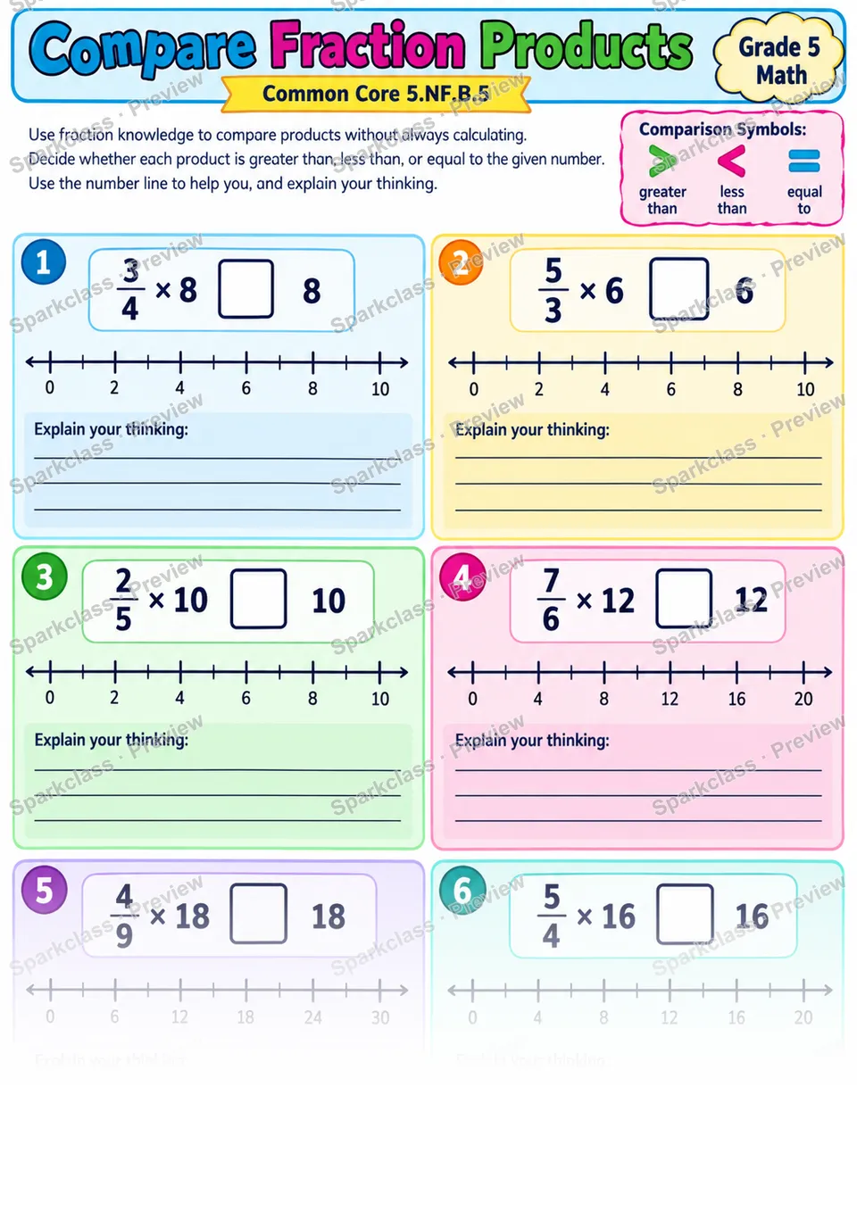 Compare Fraction Product Size — Grade 5 worksheet preview