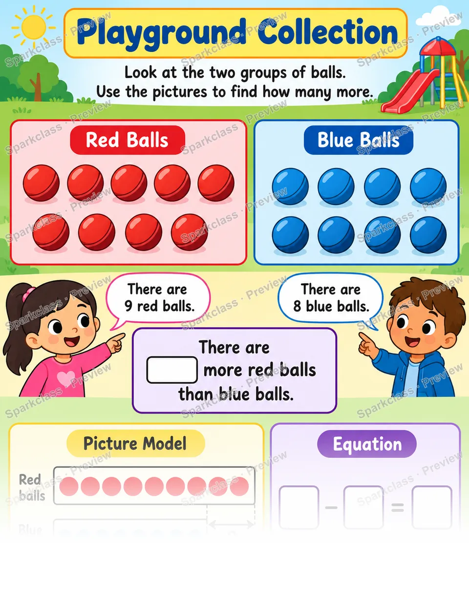 Compare Unknown Difference — Grade 1 worksheet preview