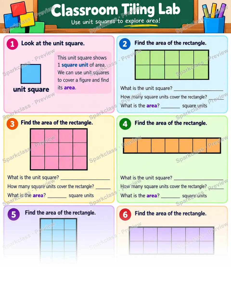 Unit Squares and Area — Grade 3 worksheet preview