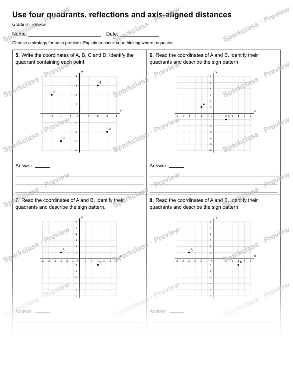 Use four quadrants, reflections and axis-aligned distances — Review — page 2