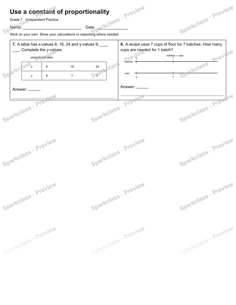 Use a constant of proportionality — Independent Practice — page 2