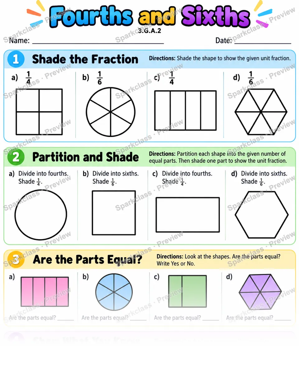 Fourths And Sixths — Grade 3 worksheet preview