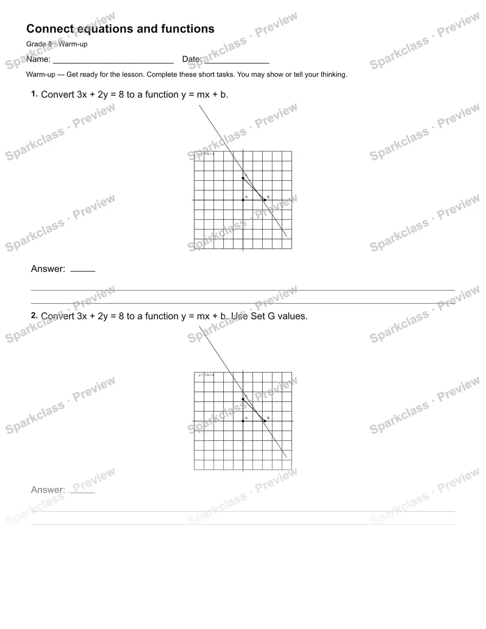 Connect equations and functions — Warm-up — page 2