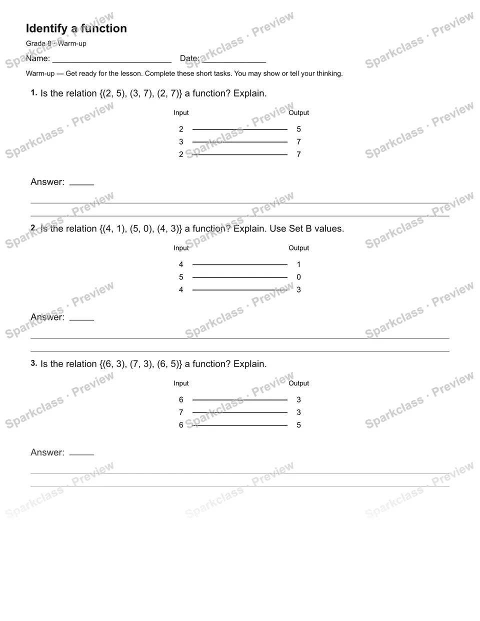 Identify a function — Warm-up — page 2