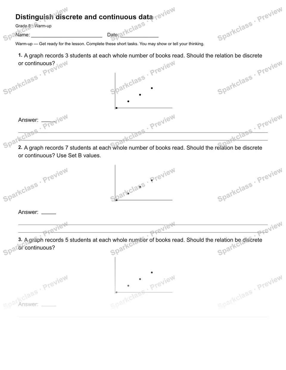 Distinguish discrete and continuous data — Warm-up — page 2