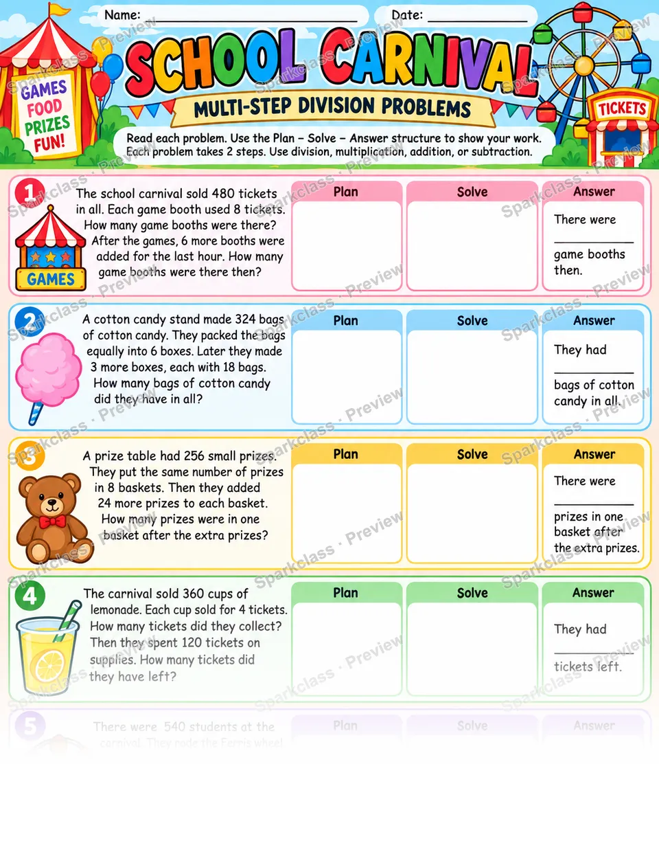 Multi-Step Division Problems — Grade 4 worksheet preview