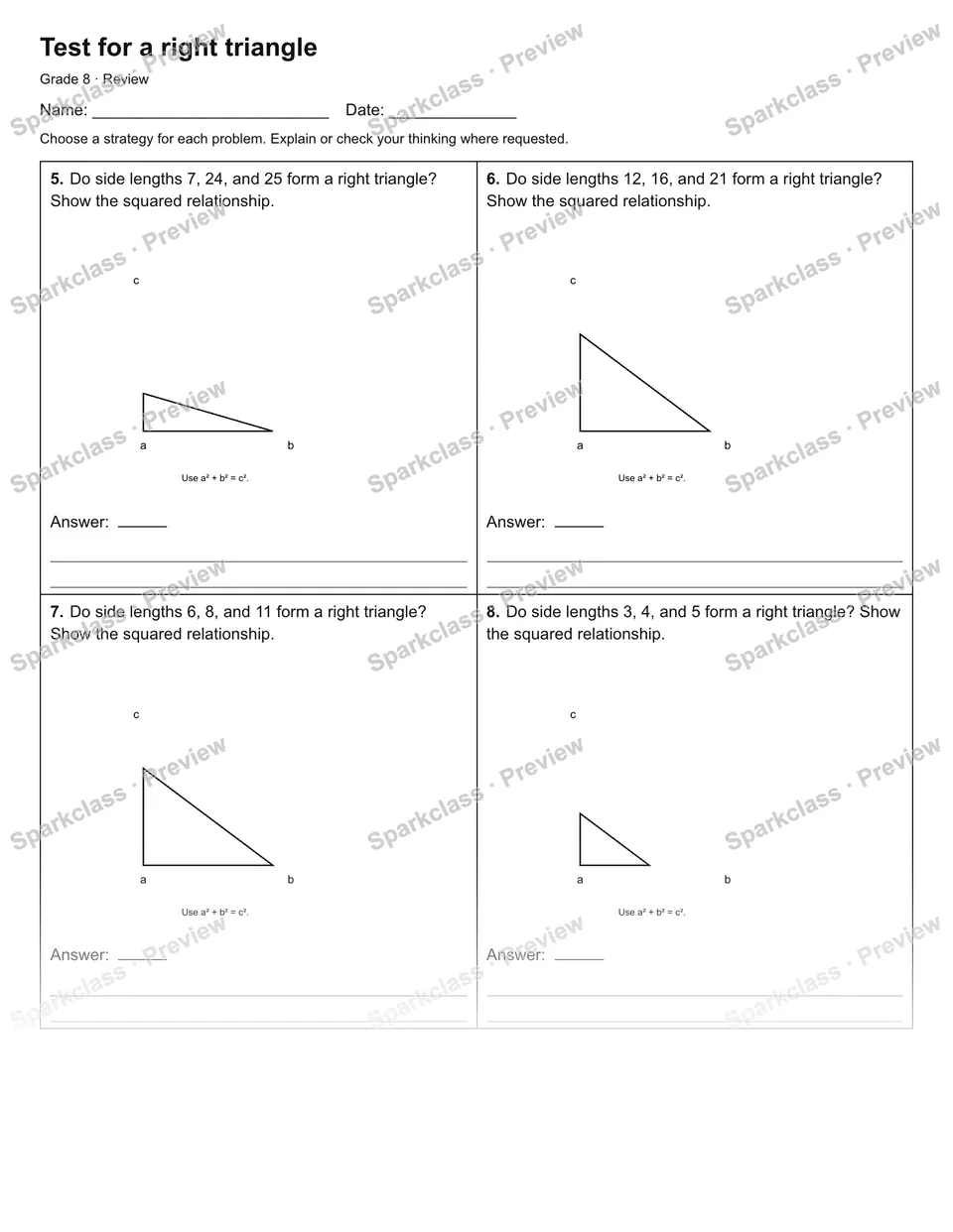 Test for a right triangle — Review — page 2