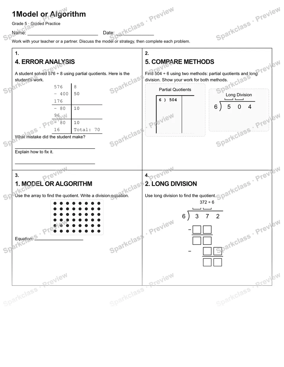 1Model or Algorithm — Guided Practice — Grade 5 worksheet preview