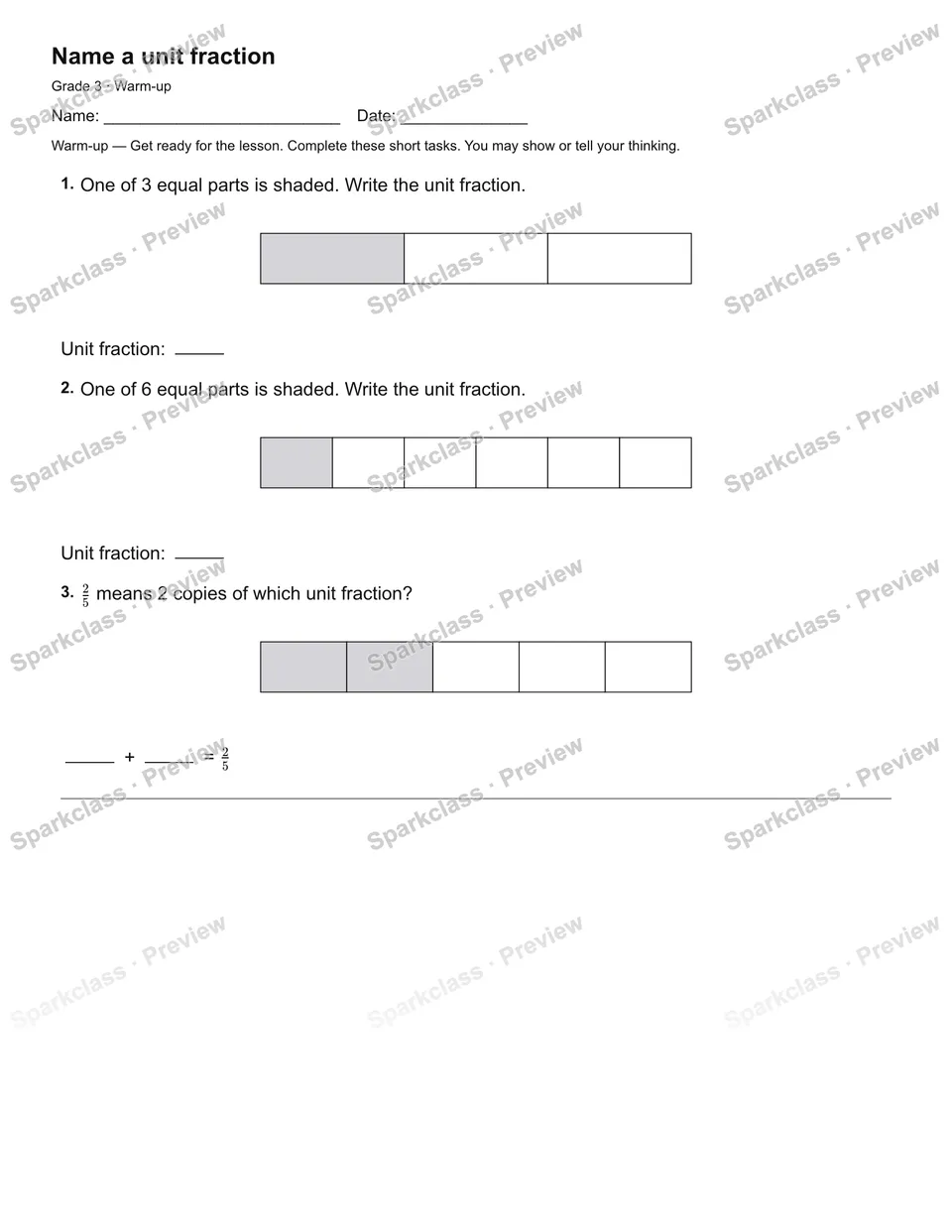Name a unit fraction — Warm-up — page 2