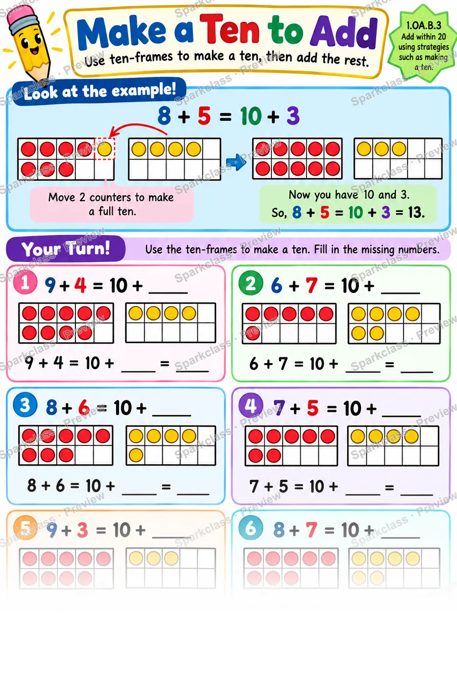 Make Ten Strategy — Grade 1 worksheet preview