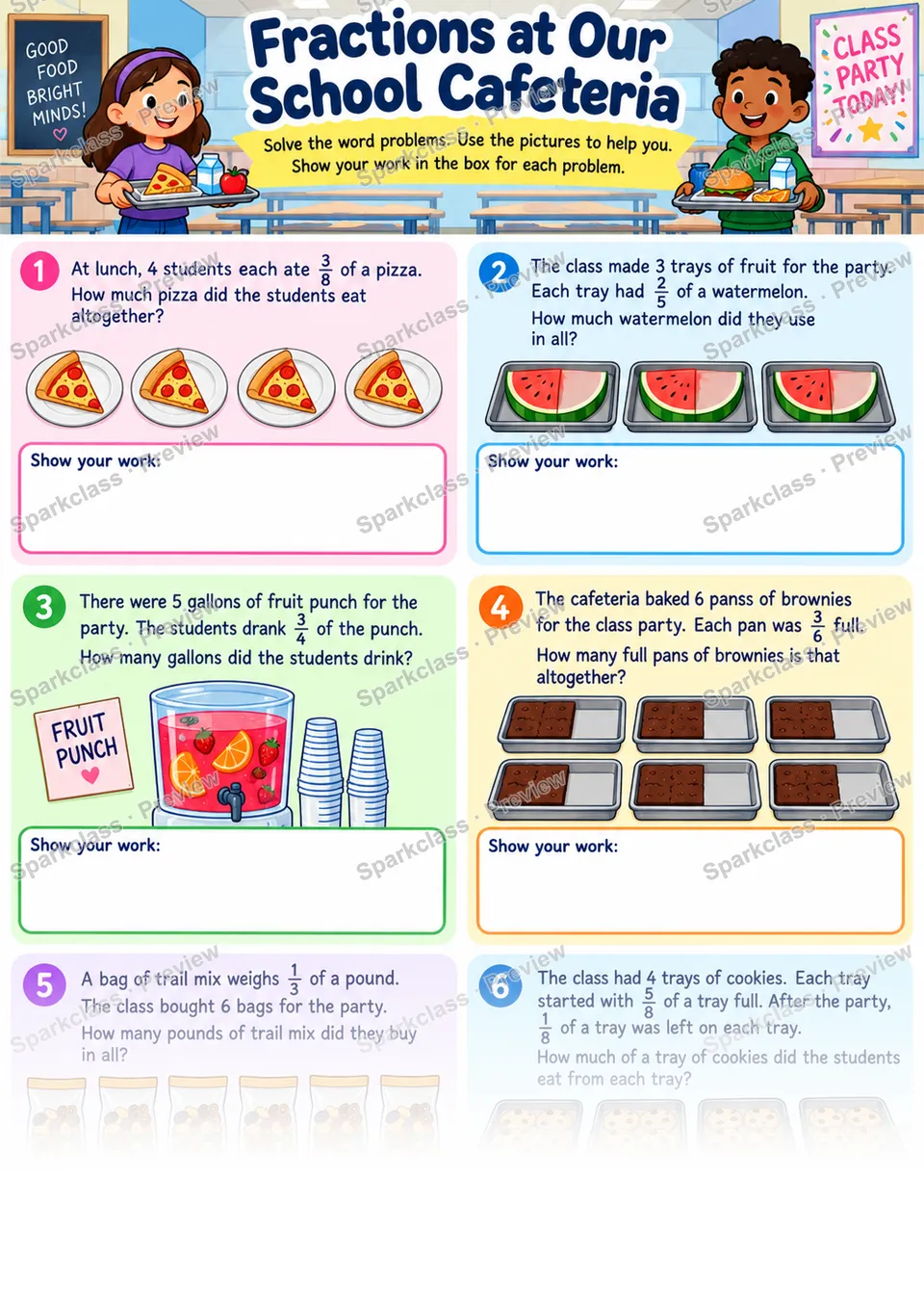 Fraction Word Problems — Grade 4 worksheet preview