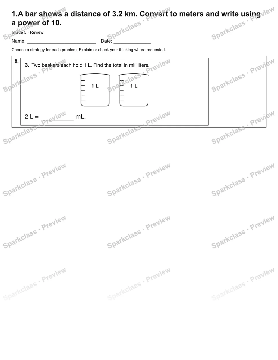 1.A bar shows a distance of 3.2 km. Convert to meters and write using a power of 10. — Review — page 3
