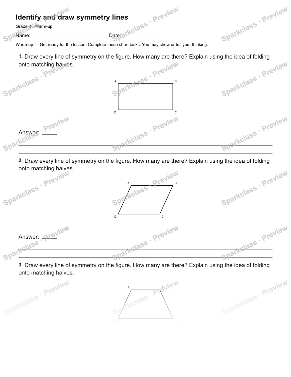 Identify and draw symmetry lines — Warm-up — page 2