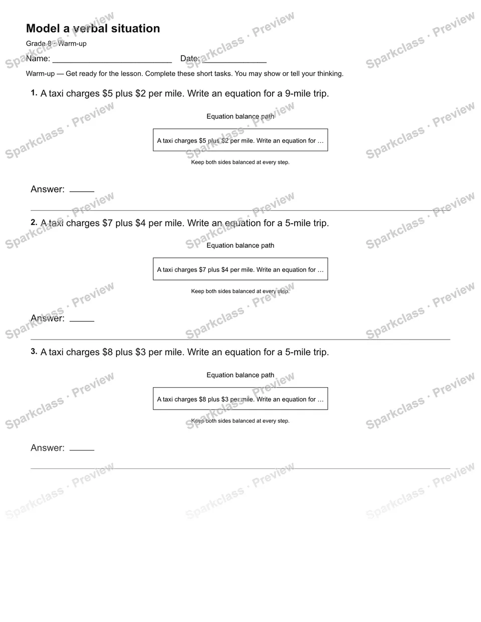 Model a verbal situation — Warm-up — page 2