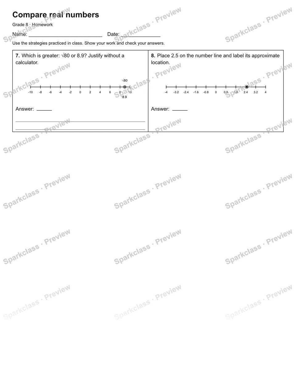 Compare real numbers — Homework — page 2