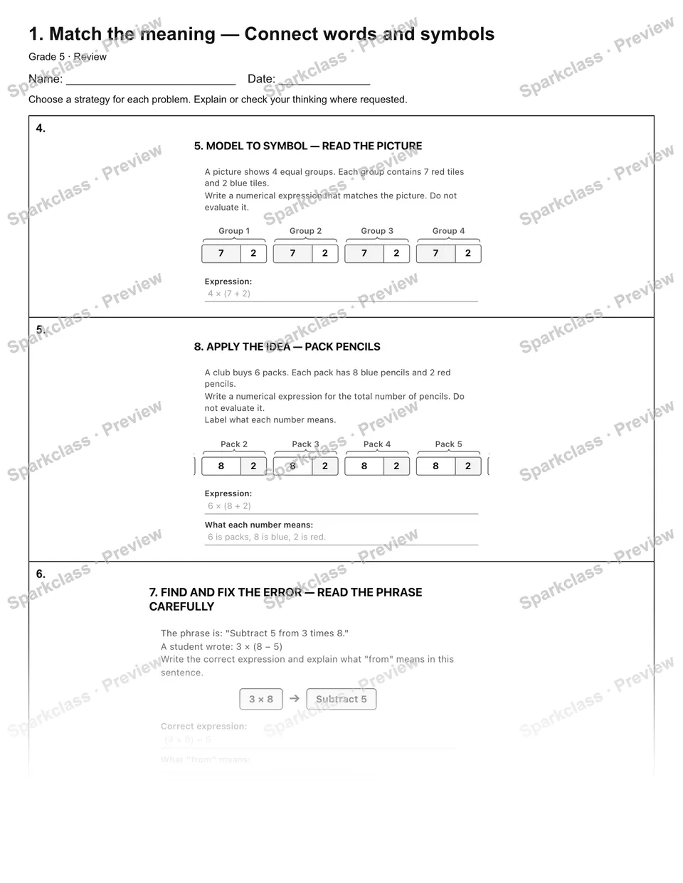 1. Match the meaning — Connect words and symbols — Review — page 2