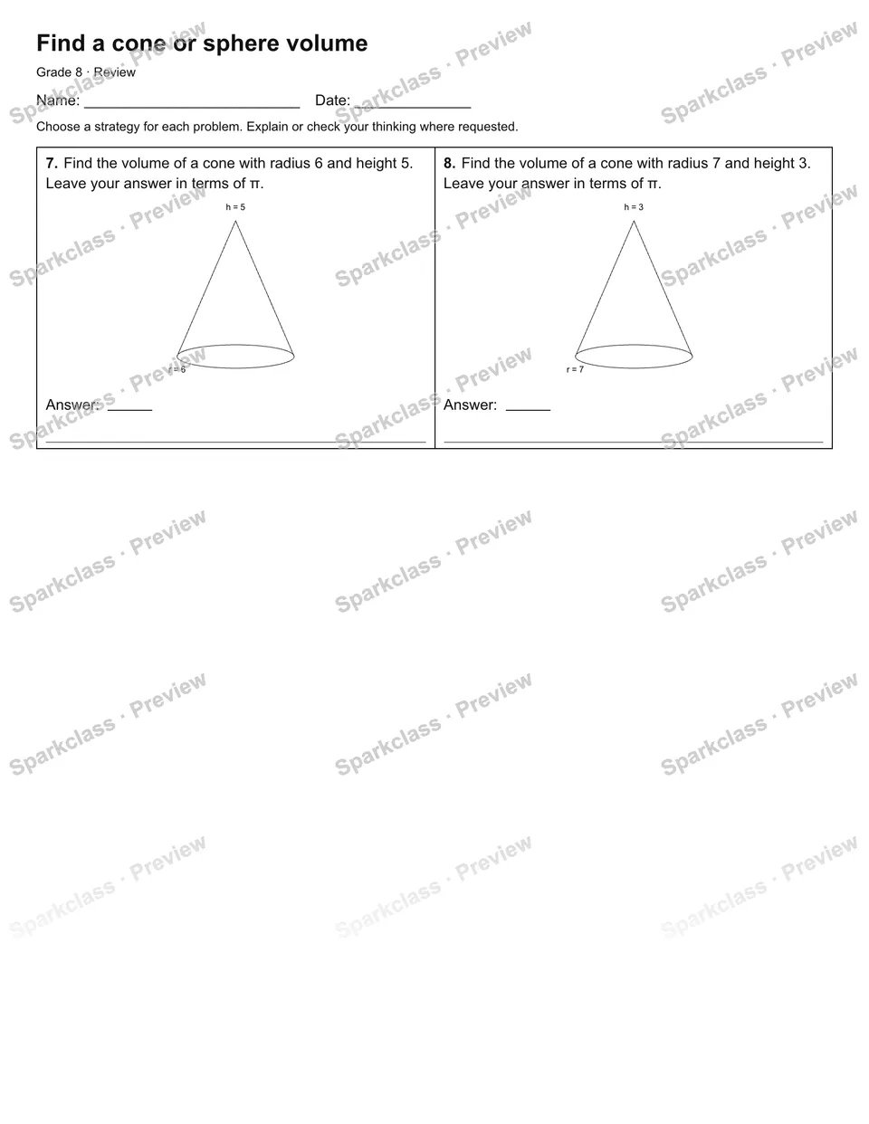 Find a cone or sphere volume — Review — page 2