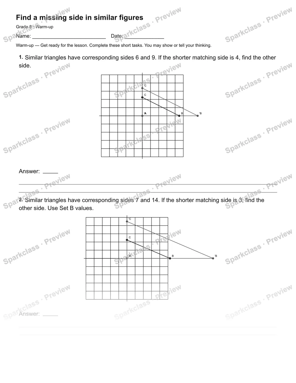 Find a missing side in similar figures — Warm-up — page 2