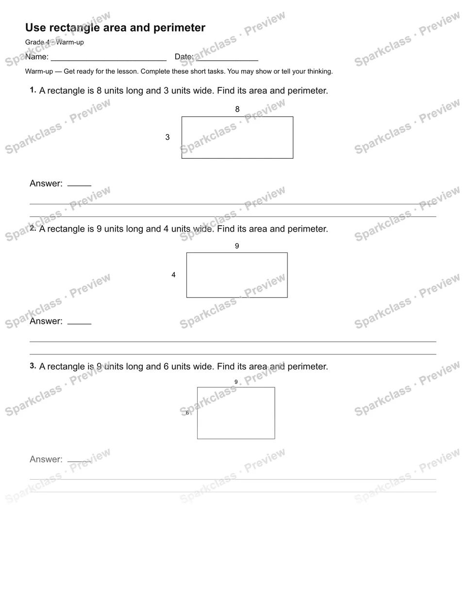 Use rectangle area and perimeter — Warm-up — page 2