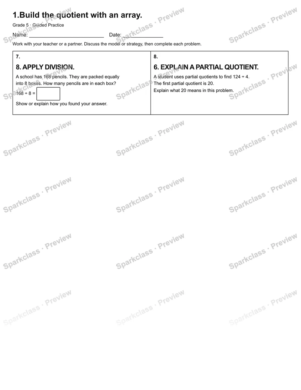 1.Build the quotient with an array. — Guided Practice — page 2