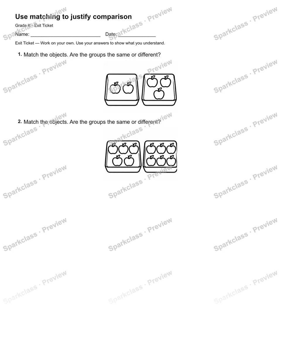 Use matching to justify comparison — Exit Ticket — page 2
