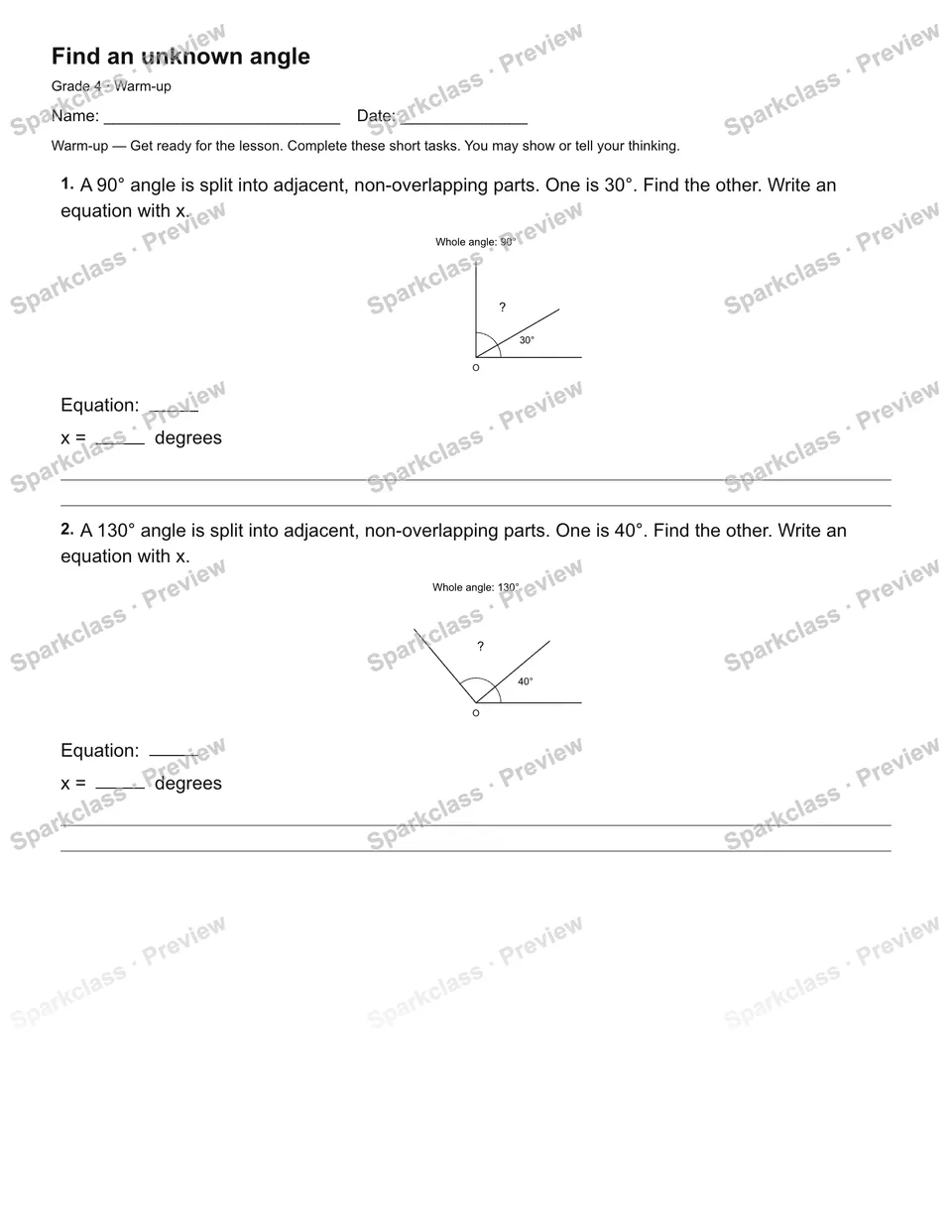 Find an unknown angle — Warm-up — page 2