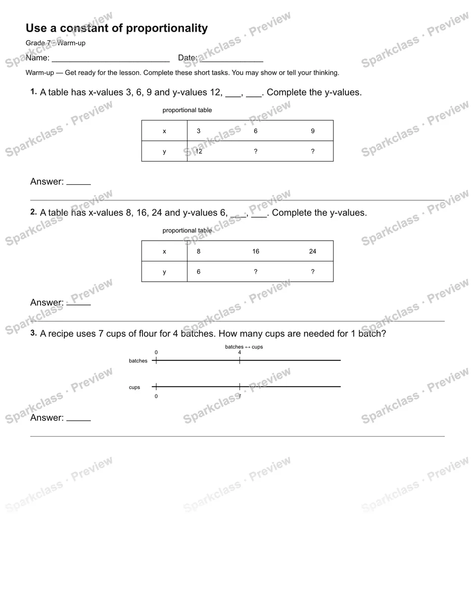 Use a constant of proportionality — Warm-up — page 2