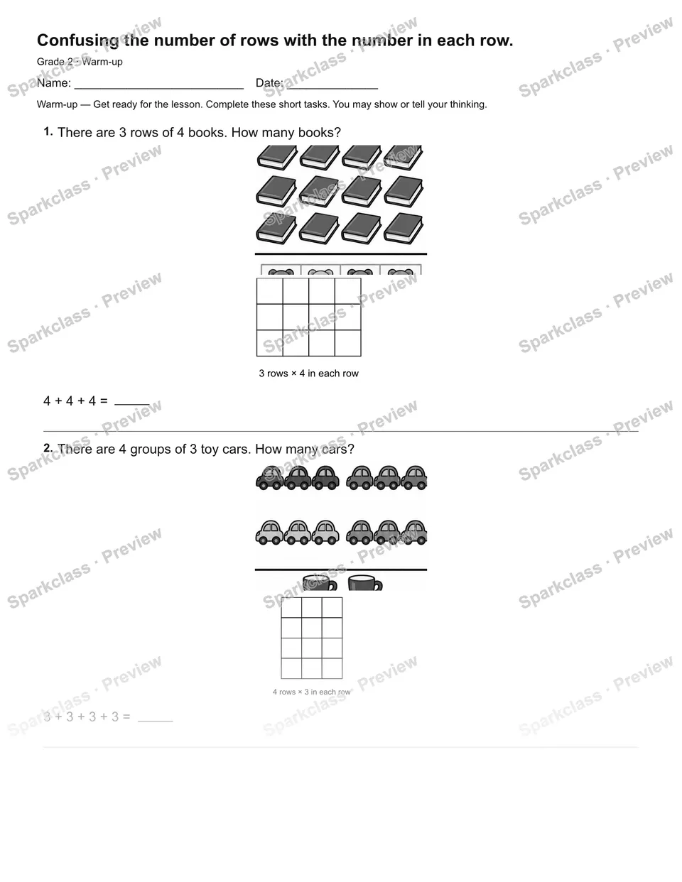 Confusing the number of rows with the number in each row. — Warm-up — page 2