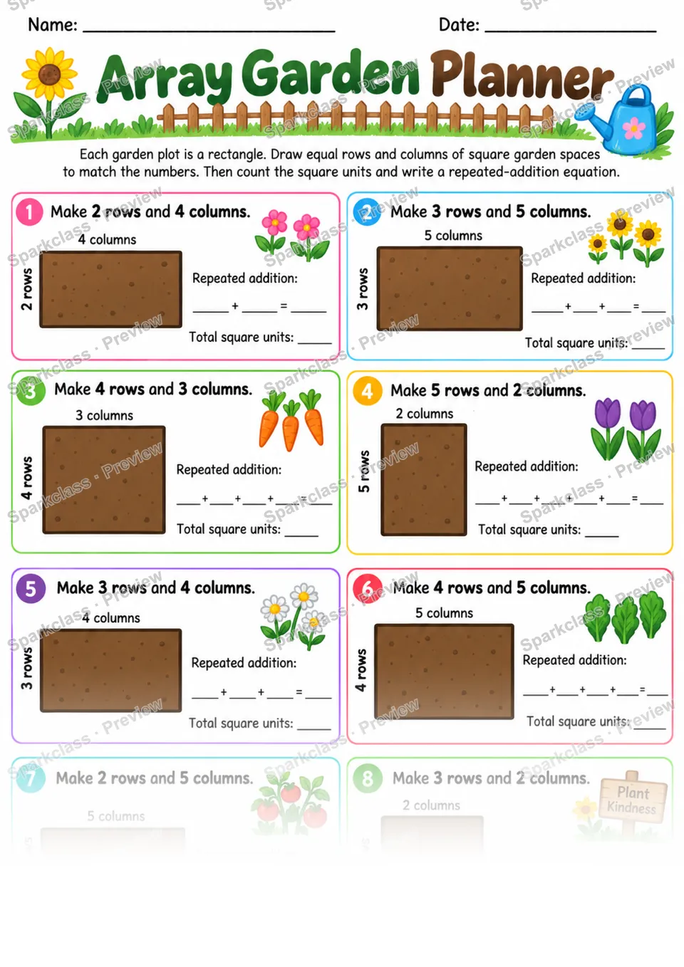 2.G.A.2 · Array Garden Planner — Grade 2 worksheet preview