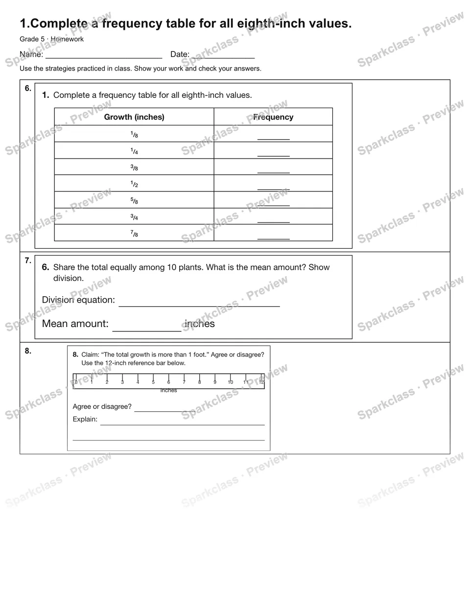1.Complete a frequency table for all eighth-inch values. — Homework — page 2