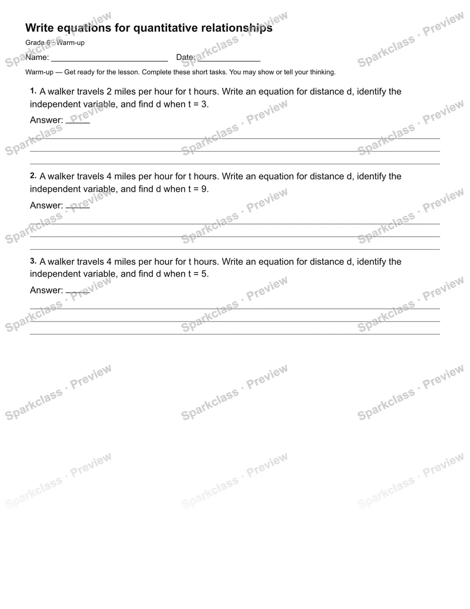Write equations for quantitative relationships — Warm-up — page 2