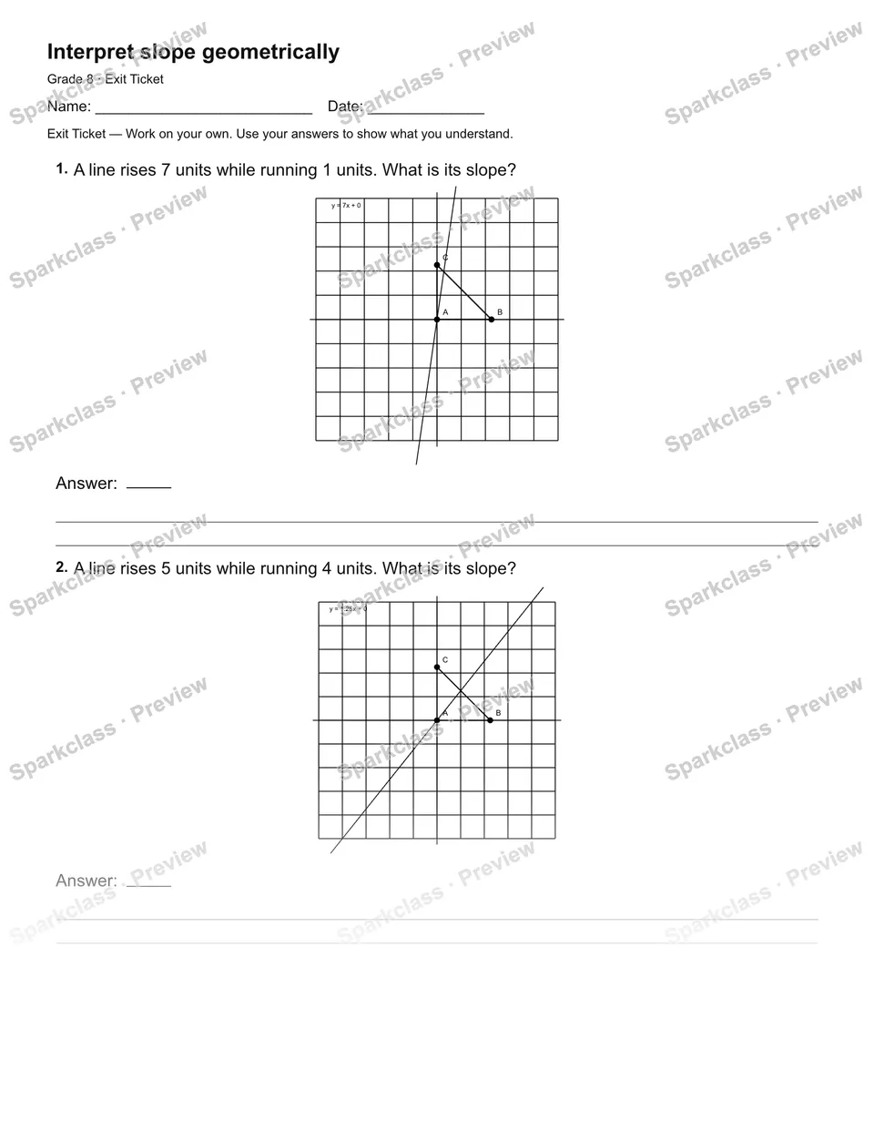Interpret slope geometrically — Exit Ticket — page 2