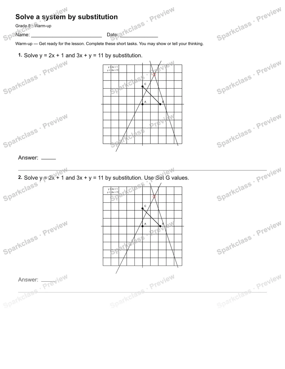 Solve a system by substitution — Warm-up — page 2