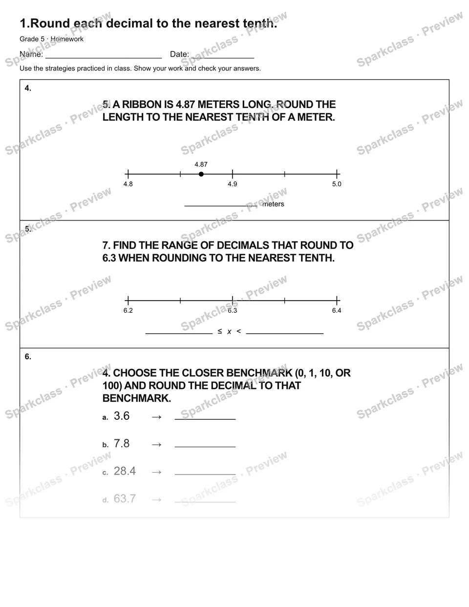 1.Round each decimal to the nearest tenth. — Homework — page 2