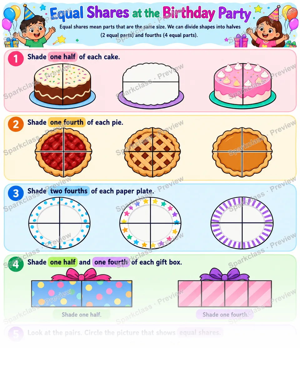 Equal Shares Birthday Party — Grade 1 worksheet preview