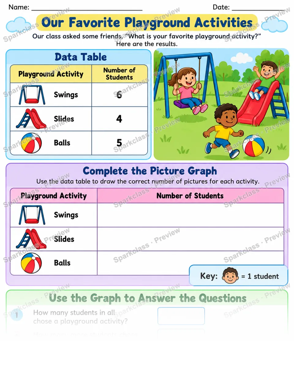 Playground Picture Graph Extra — Grade 1 worksheet preview