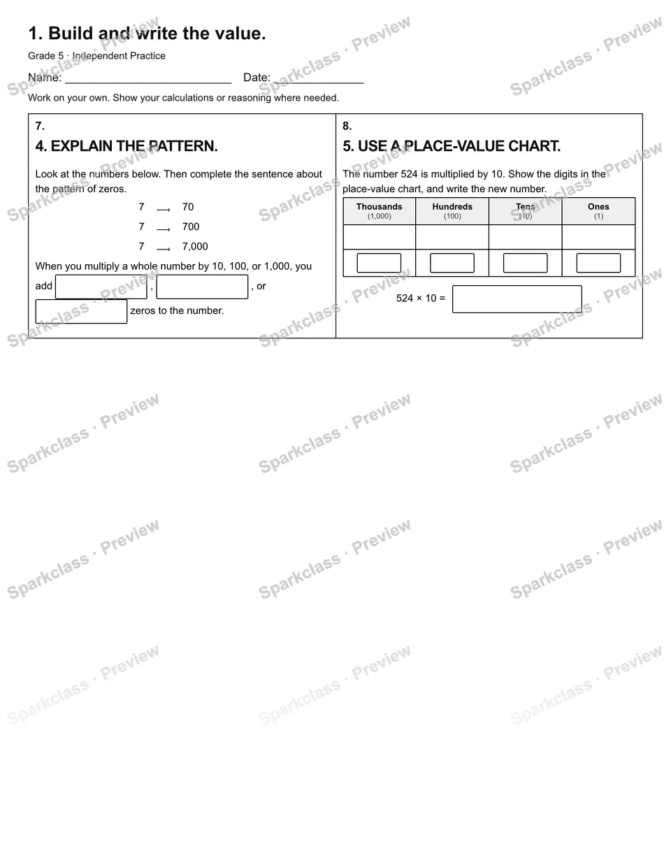 1. Build and write the value. — Independent Practice — page 2