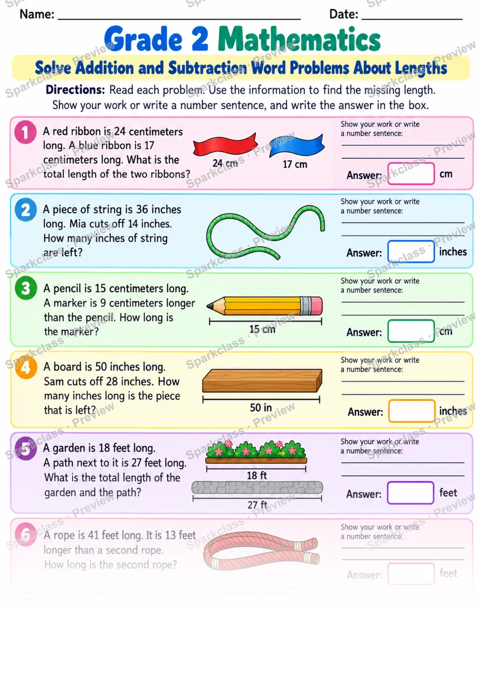 2.MD.B.5 · Length Word Problems Guided — Grade 2 worksheet preview