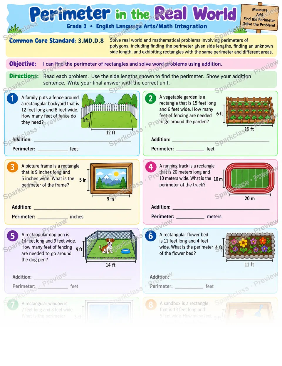 Perimeter Word Problems 01 — Grade 3 worksheet preview