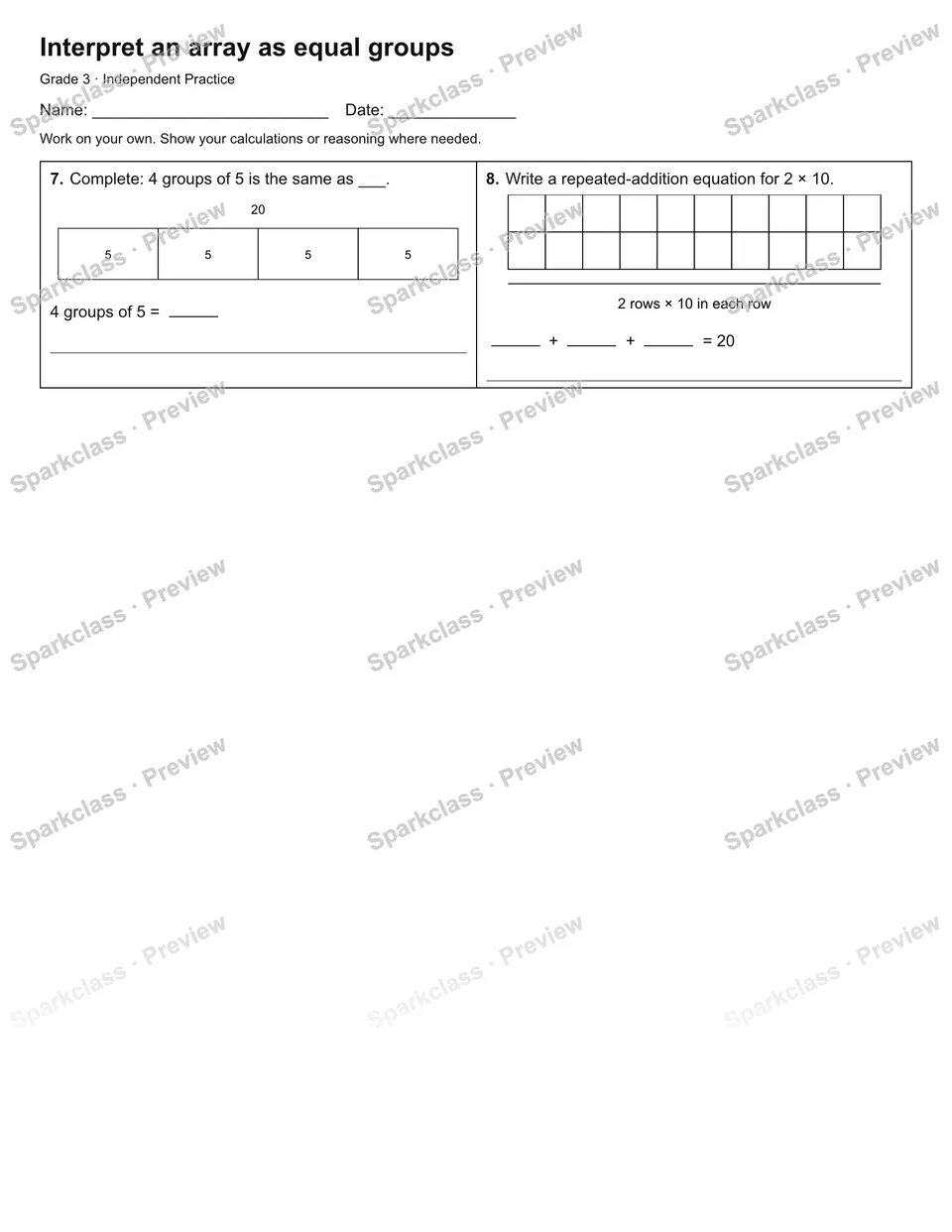 Interpret an array as equal groups — Independent Practice — page 2