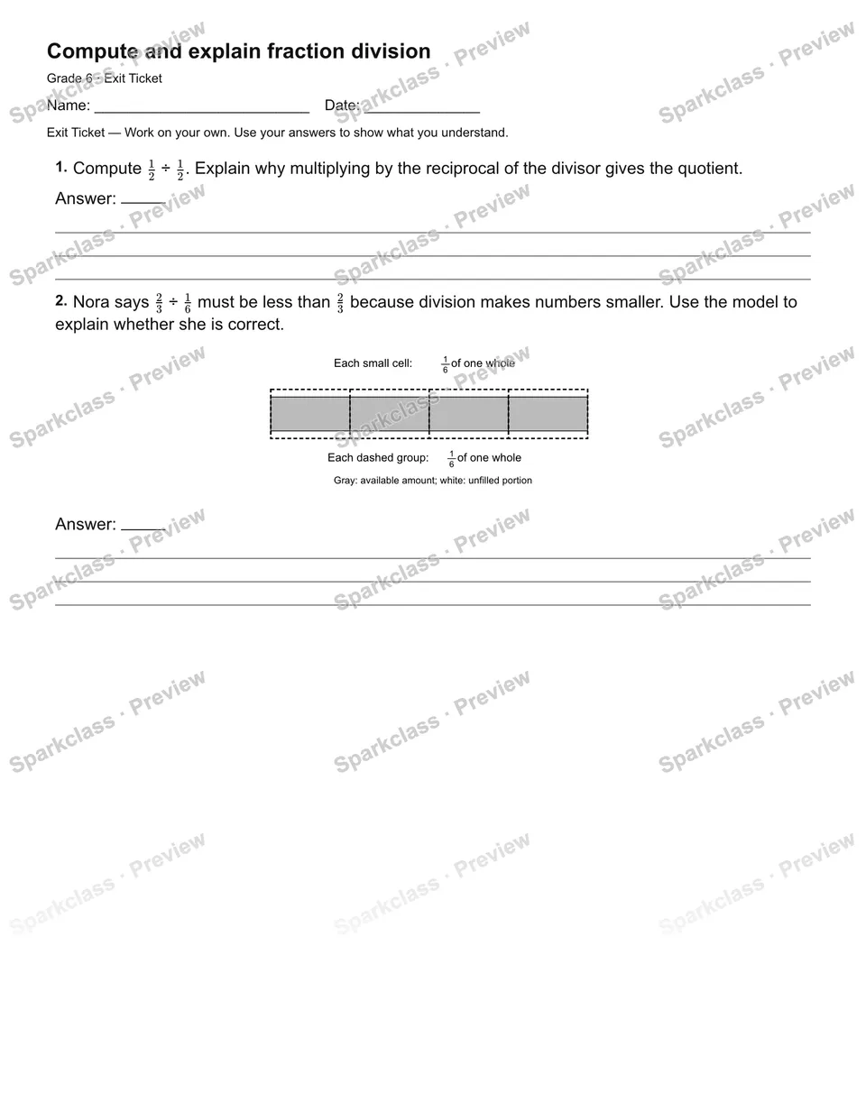 Compute and explain fraction division — Exit Ticket — page 2