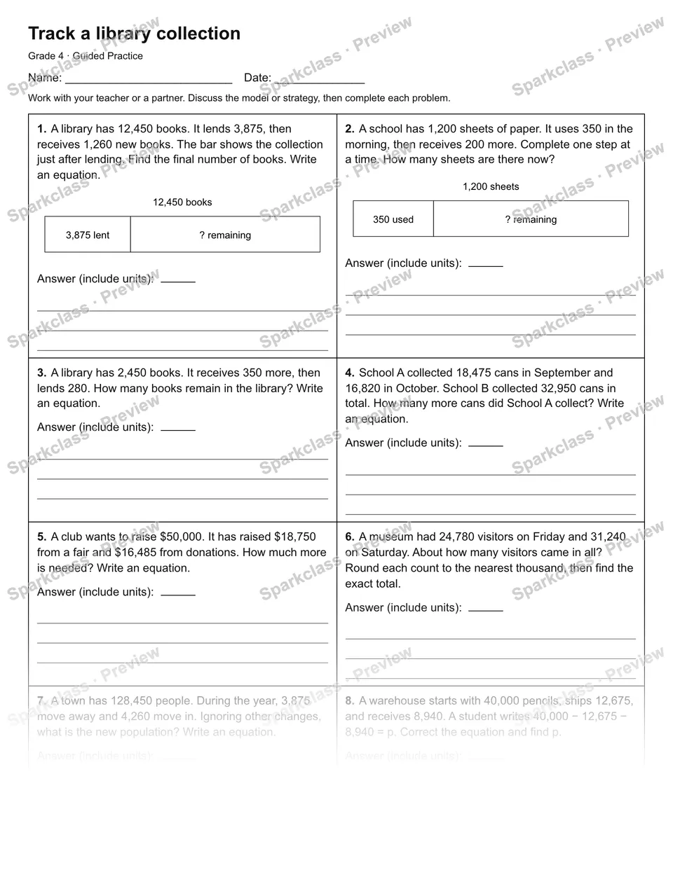 Track a library collection — Guided Practice — Grade 4 worksheet preview